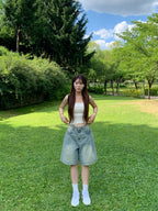 [Lazy Style] Balloon Denim Half Pants