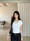 【Sweet and slightly sexy】Lace Shirring Blouse