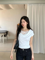 【Sweet and slightly sexy】Lace Shirring Blouse