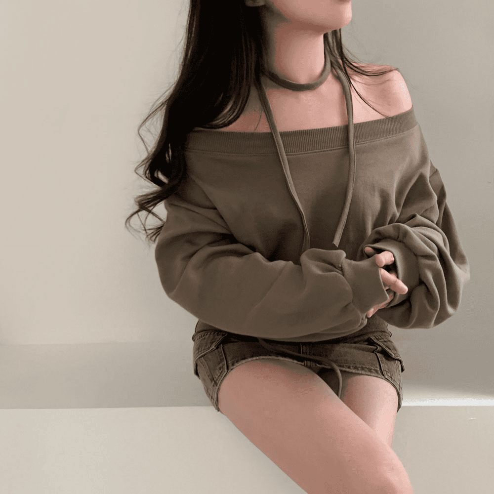 [Stylish Casual] Off-Shoulder Sweatshirt Scarf Set 