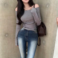 【🖤Innocent and Sexy】Stripe Off Shoulder Top｜KARINA's Style 