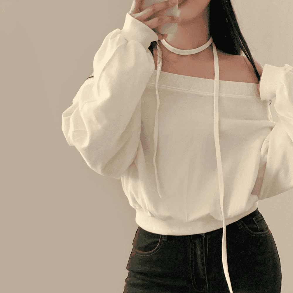 [Stylish Casual] Off-Shoulder Sweatshirt Scarf Set 