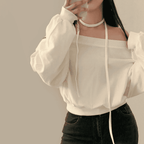 [Stylish Casual] Off-Shoulder Sweatshirt Scarf Set 