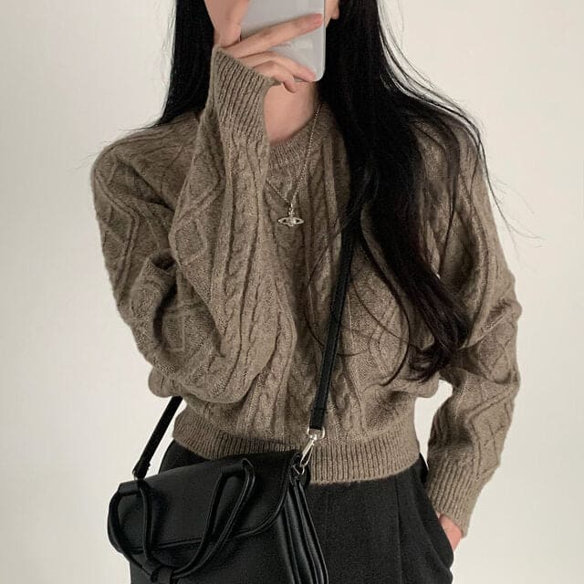 Autumn/Winter Color-Coated Cable Knit Tops