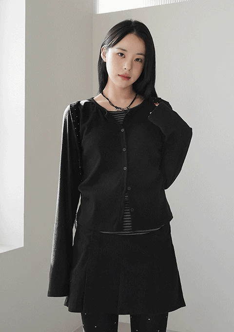 [Y2K Preppy Style] Stripe Layered Cardi Set 