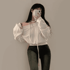 [Stylish Casual] Off-Shoulder Sweatshirt Scarf Set 