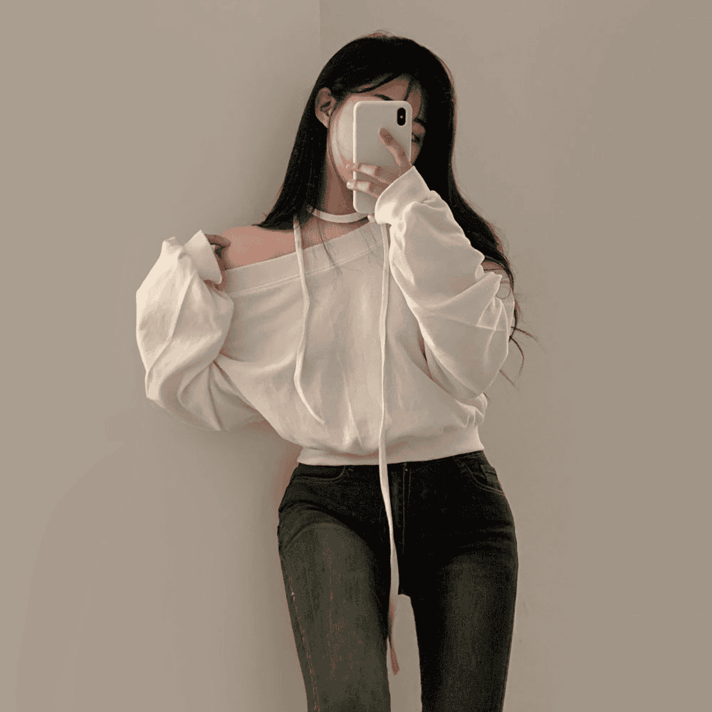 [Stylish Casual] Off-Shoulder Sweatshirt Scarf Set 