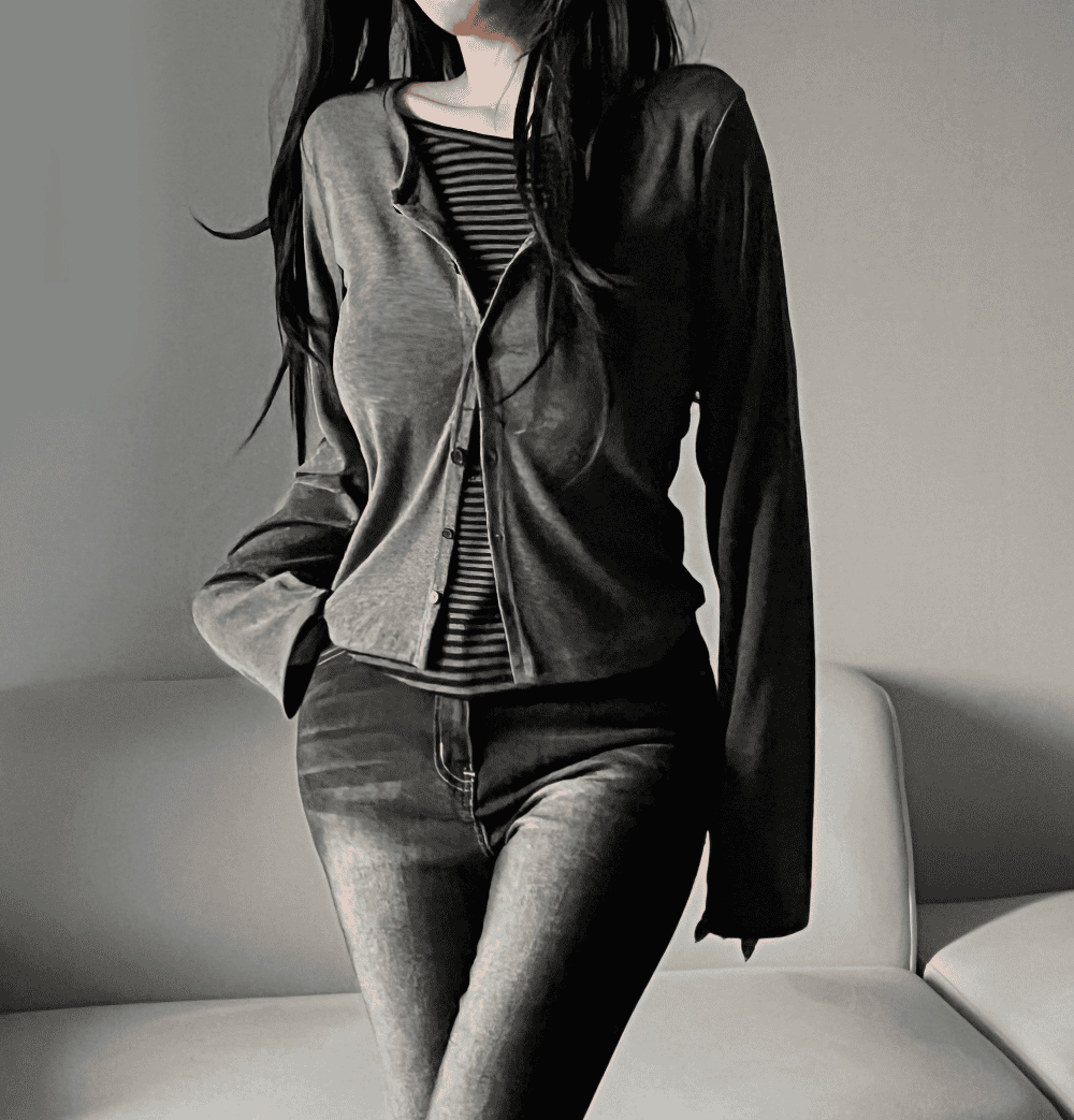 [Y2K Preppy Style] Stripe Layered Cardi Set 