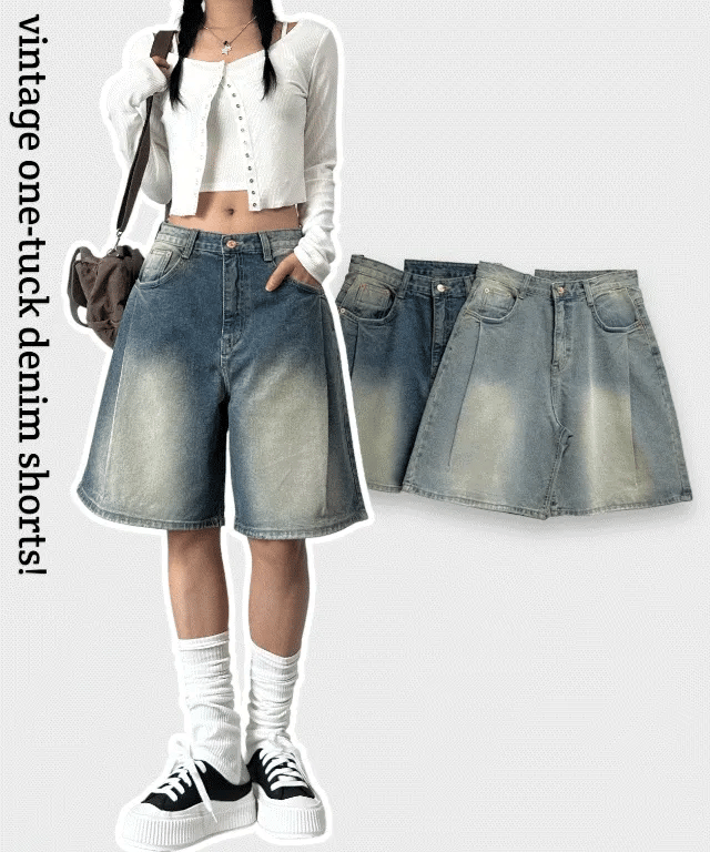 [Lazy Style] Balloon Denim Half Pants