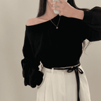 [Stylish Casual] Off-Shoulder Sweatshirt Scarf Set 