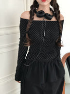 【🤍Korean Style Polka Dot】Dot Off Shoulder Top 