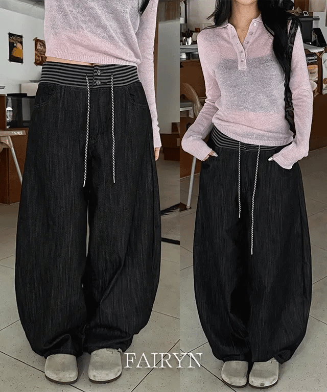 【條紋神褲】Stripe Wide Jeans