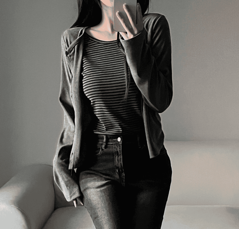 [Y2K Preppy Style] Stripe Layered Cardi Set 