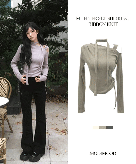 【ONNI Elegance】Shirring Ribbon Knit Set 