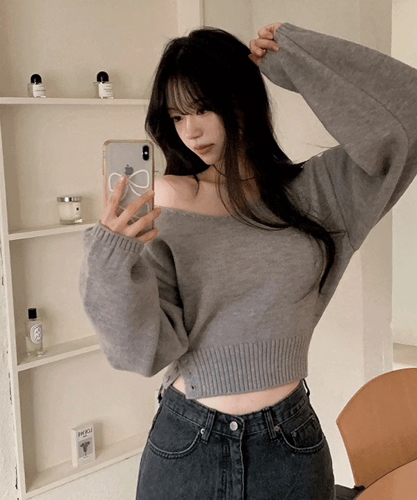 [Fashion Item] Balloon Slim Waist Knit 