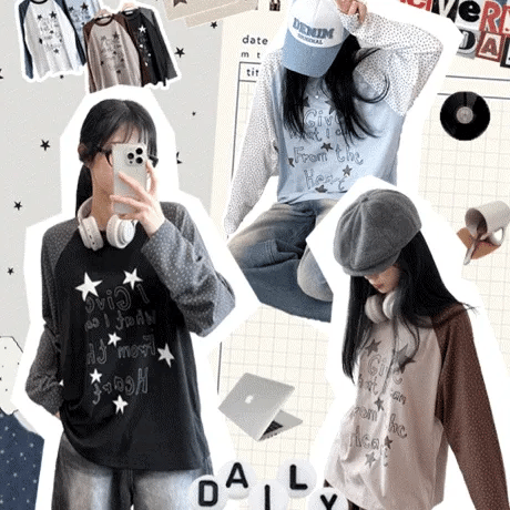 【袖色拼接】Star Heart Tee