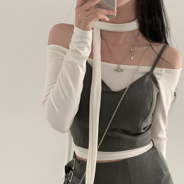 Tie Strap Off Shoulder Set 