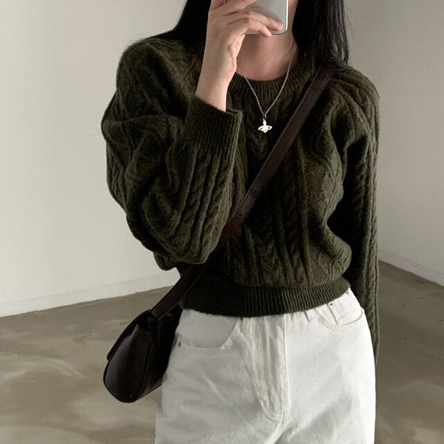Autumn/Winter Color-Coated Cable Knit Tops