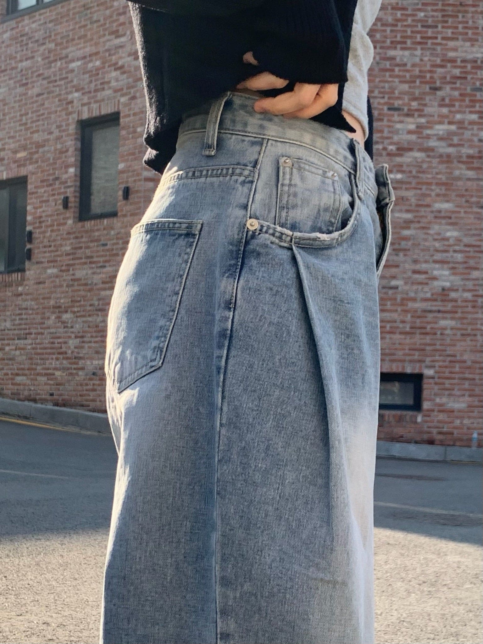 [Lazy Style] Pintuck Balloon Wide Denim