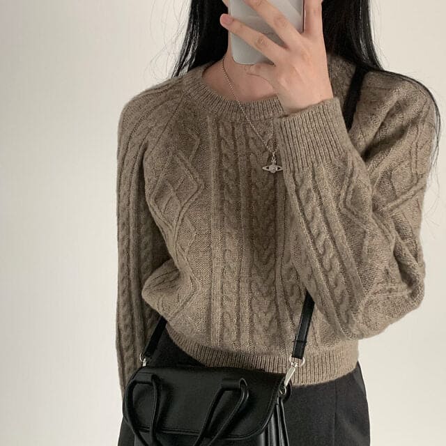 Autumn/Winter Color-Coated Cable Knit Tops