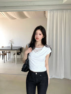 【Sweet and slightly sexy】Lace Shirring Blouse