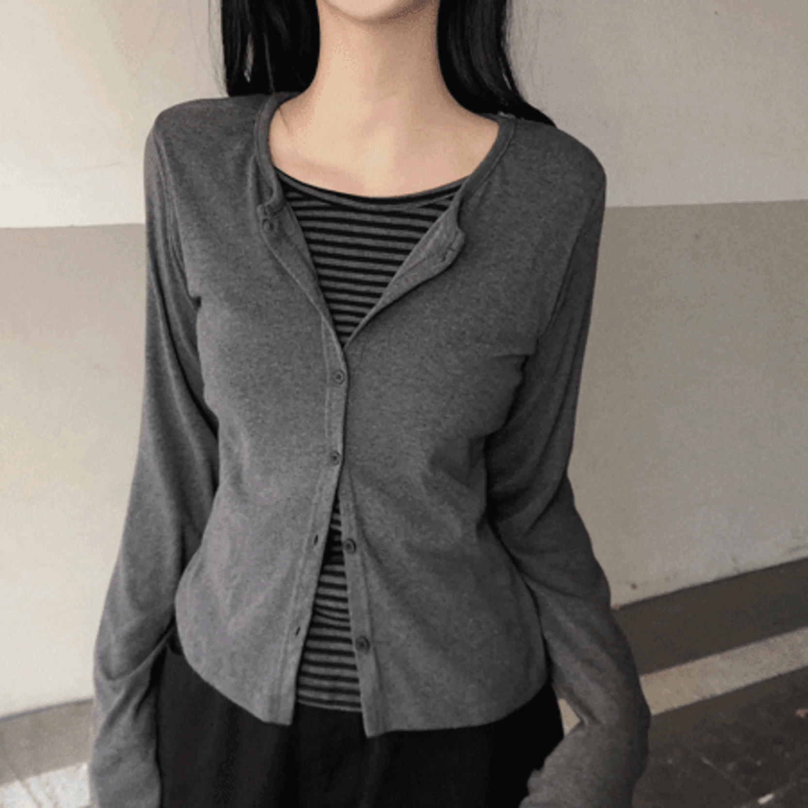 [Y2K Preppy Style] Stripe Layered Cardi Set 