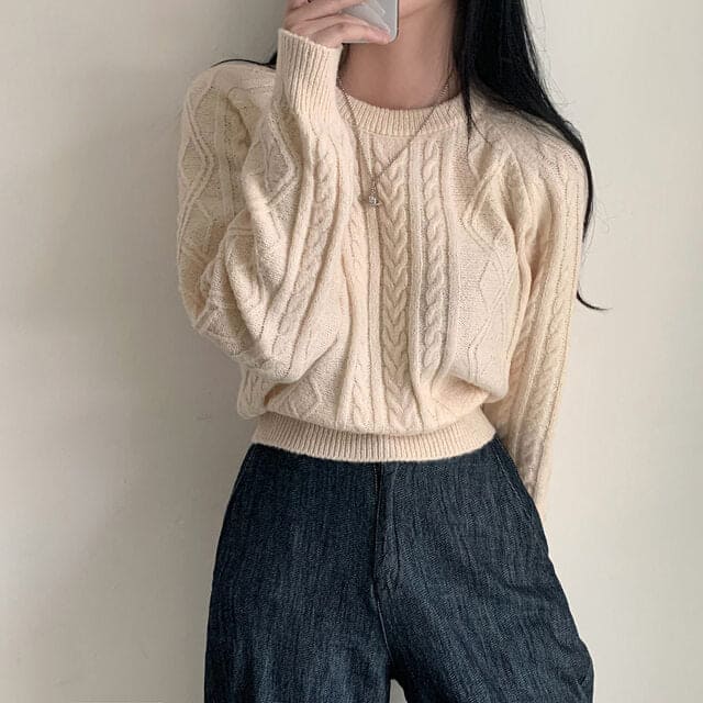 Autumn/Winter Color-Coated Cable Knit Tops