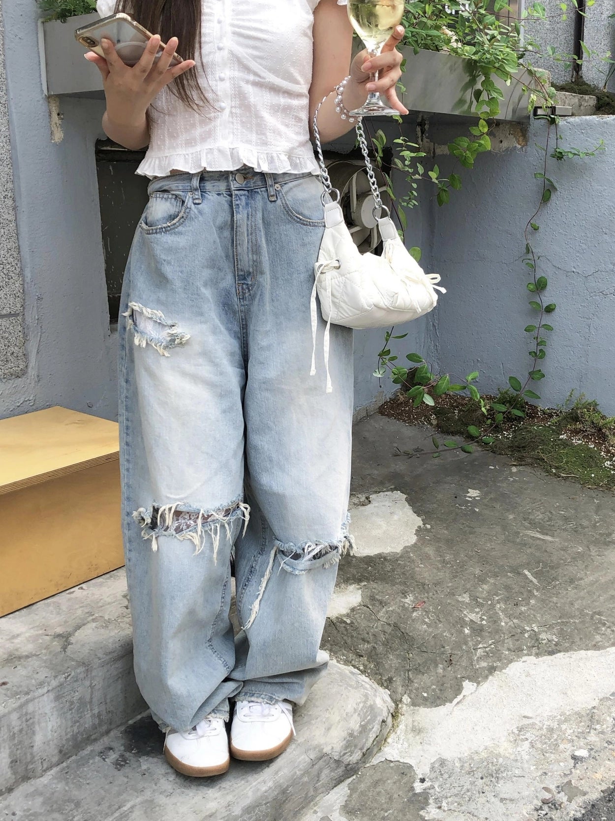【OOTJ】Damaged Washing Wide Denim 