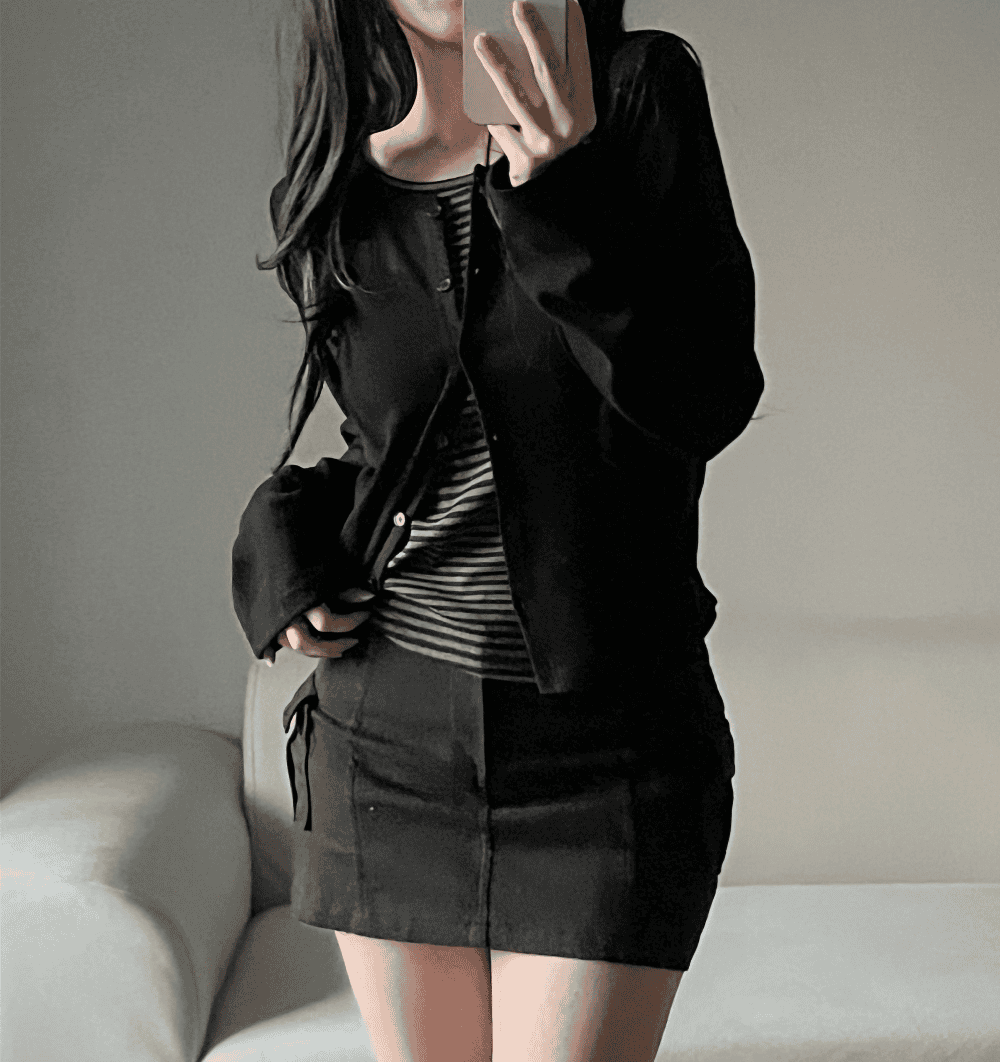 [Y2K Preppy Style] Stripe Layered Cardi Set 