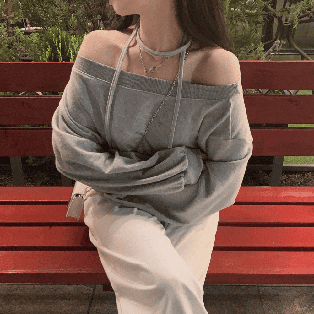 [Stylish Casual] Off-Shoulder Sweatshirt Scarf Set 