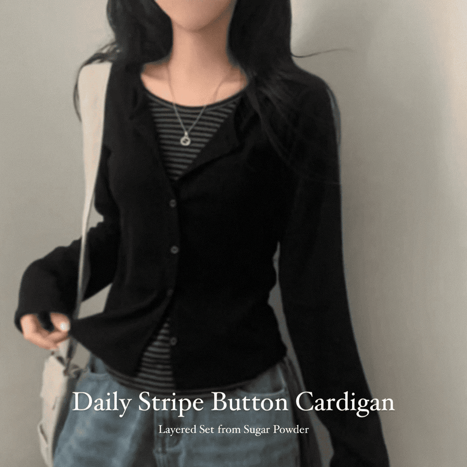 [Y2K Preppy Style] Stripe Layered Cardi Set 