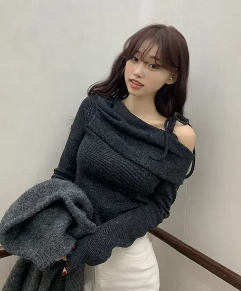 【🖤A Radiant Complexion for Your Date】Shoulder Shirring Knit 