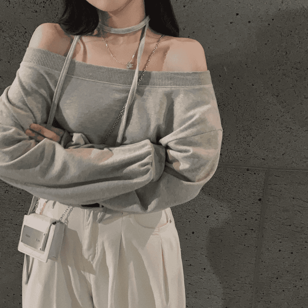 [Stylish Casual] Off-Shoulder Sweatshirt Scarf Set 