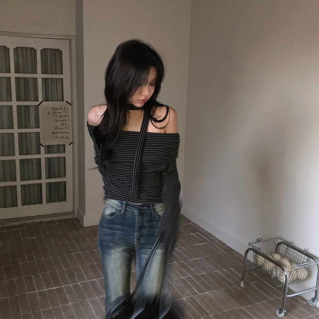 【🗝️Date Essential】Stripe Off Shoulder Set 