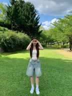 [Lazy Style] Balloon Denim Half Pants