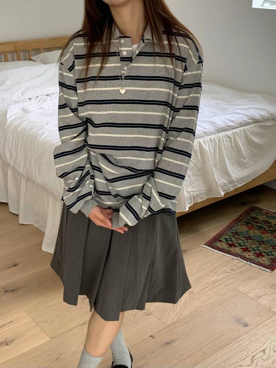 【🪵Simple and Versatile】Rugby Stripe Piket Tee 