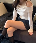 【🖤A Radiant Complexion for Your Date】Shoulder Shirring Knit 