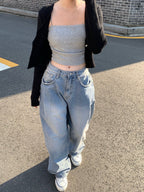 [Lazy Style] Pintuck Balloon Wide Denim