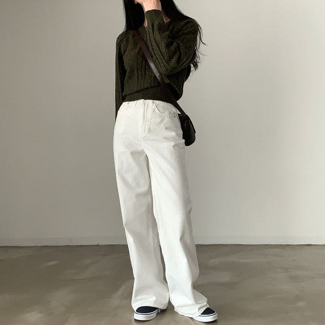 Autumn/Winter Color-Coated Cable Knit Tops