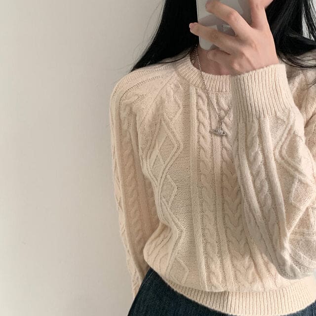 Autumn/Winter Color-Coated Cable Knit Tops