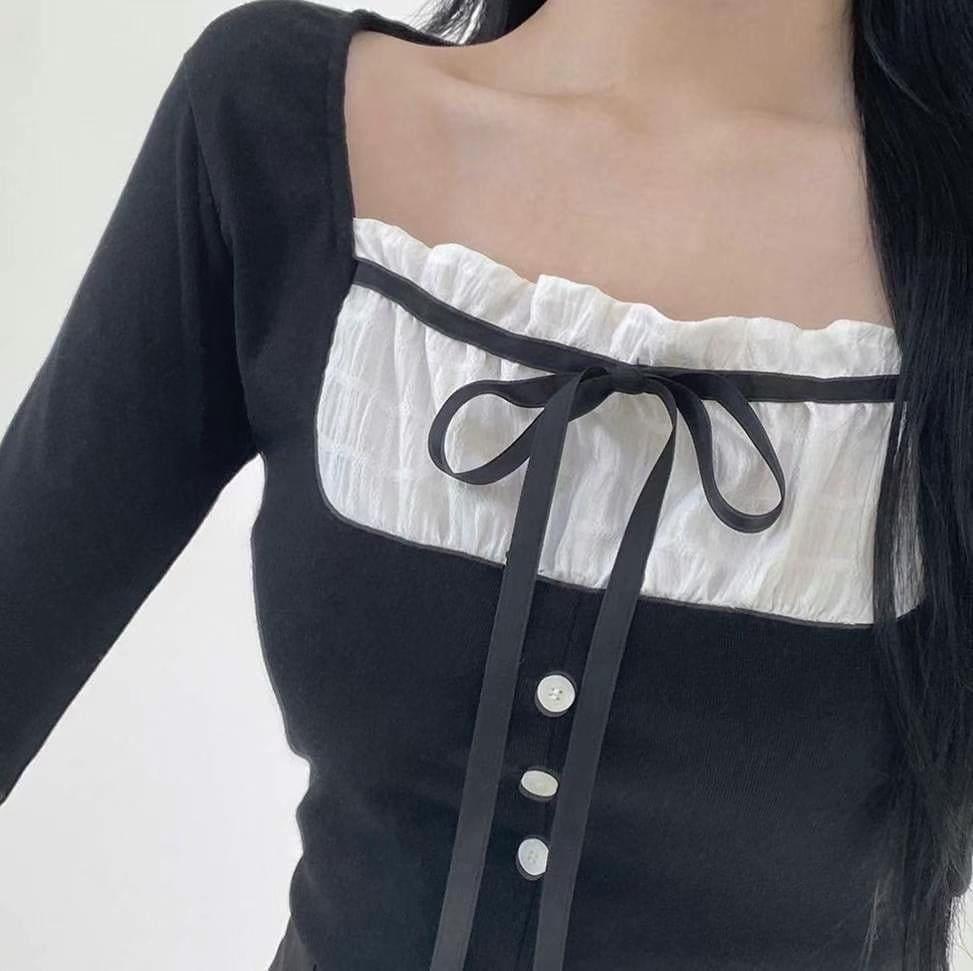 【🖤Trending Y2K】Ribbon Slit Top