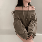 [Stylish Casual] Off-Shoulder Sweatshirt Scarf Set 