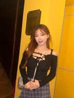 【🖤Sweet and alluring style】Ribbon Sleeveless 