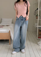 [Lazy Style] Pintuck Balloon Wide Denim