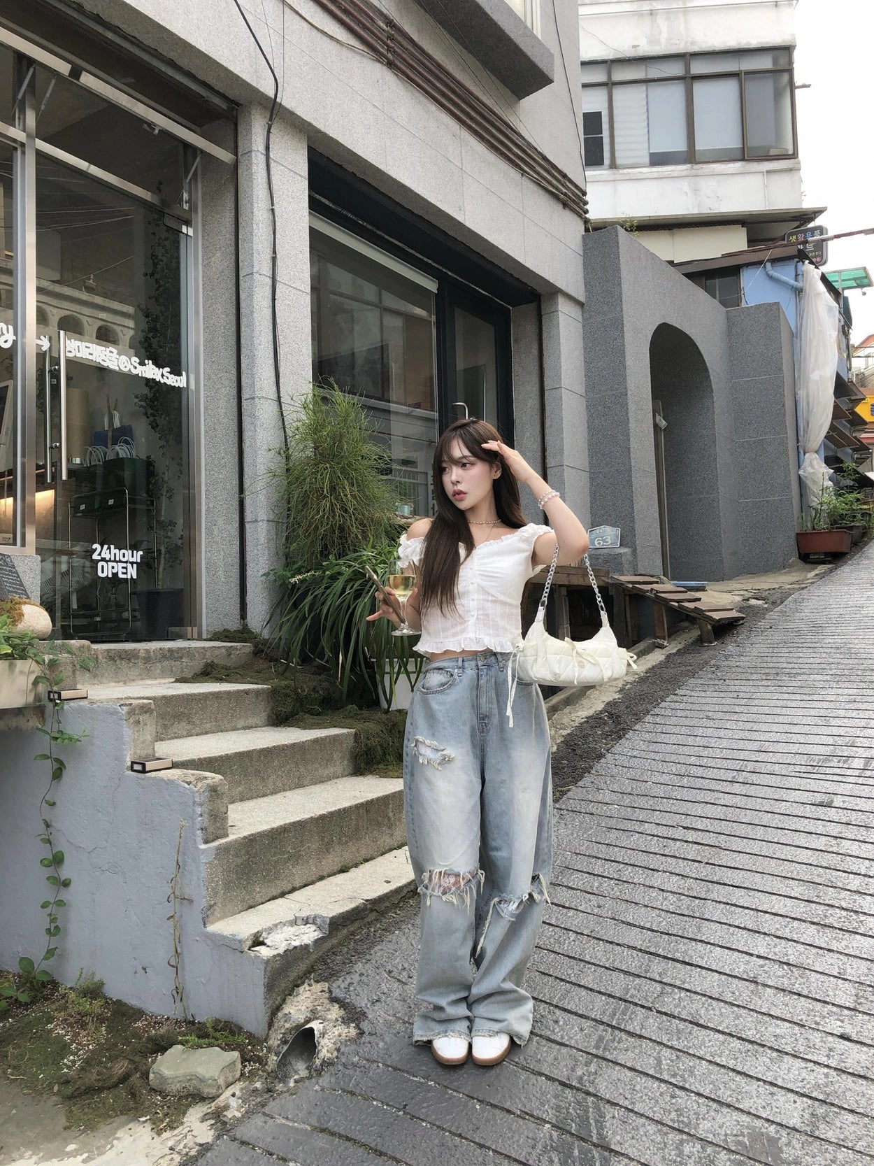 【OOTJ】Damaged Washing Wide Denim 