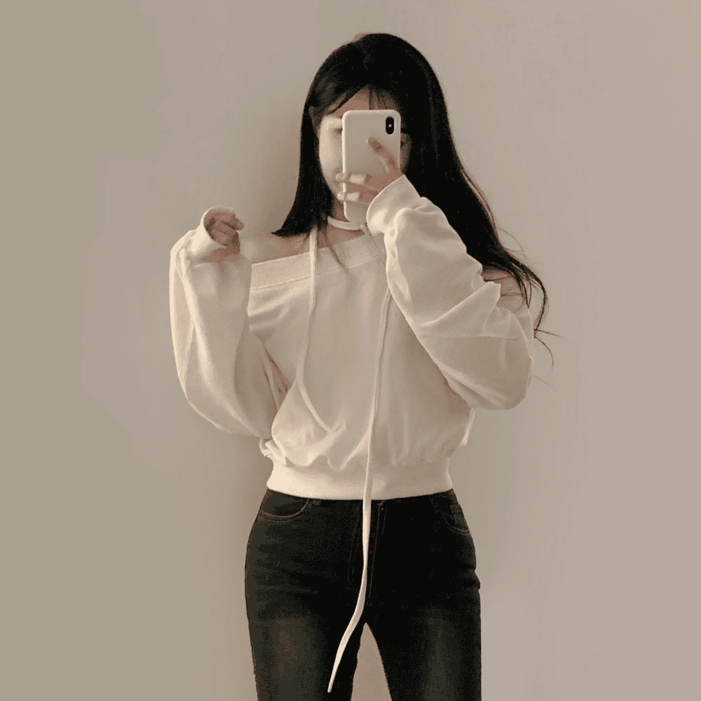 [Stylish Casual] Off-Shoulder Sweatshirt Scarf Set 