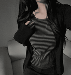 [Y2K Preppy Style] Stripe Layered Cardi Set 