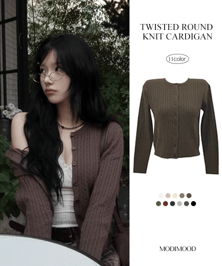 The colors are perfect! Fruit-patterned round neck cable knit cardigan 