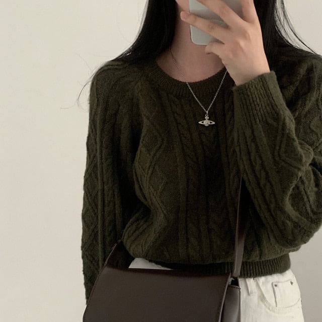 Autumn/Winter Color-Coated Cable Knit Tops