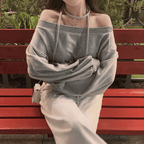 [Stylish Casual] Off-Shoulder Sweatshirt Scarf Set 